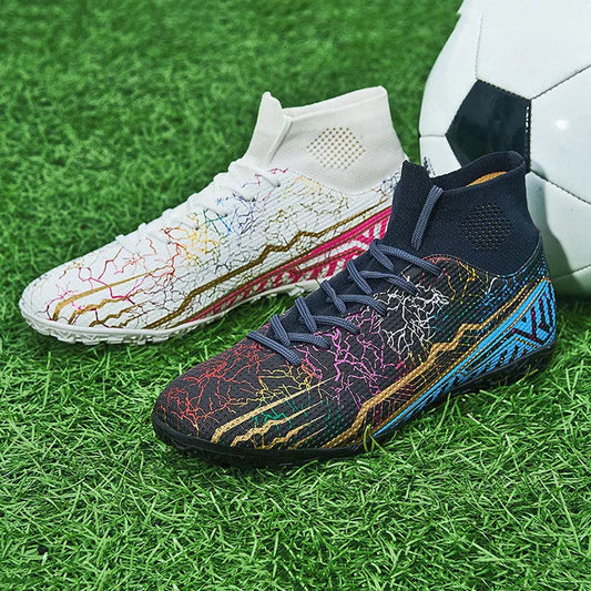 Youth high-top spike turf football shoes in various colours, sizes 35-47