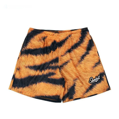 Men's leopard print quick-dry polyester sports shorts for basketball and fitness training