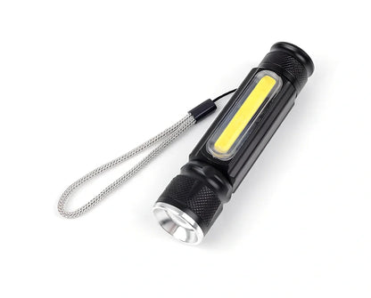 Black Soringrad multifunctional aluminium flashlight with COB and T6 lamp beads, magnet base, 200m range for hiking and camping