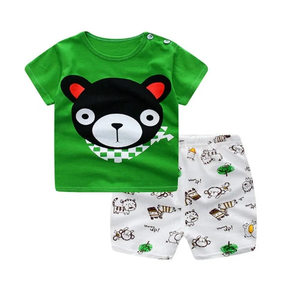 Cotton cartoon baby clothing sets for boys and girls with playful patterns