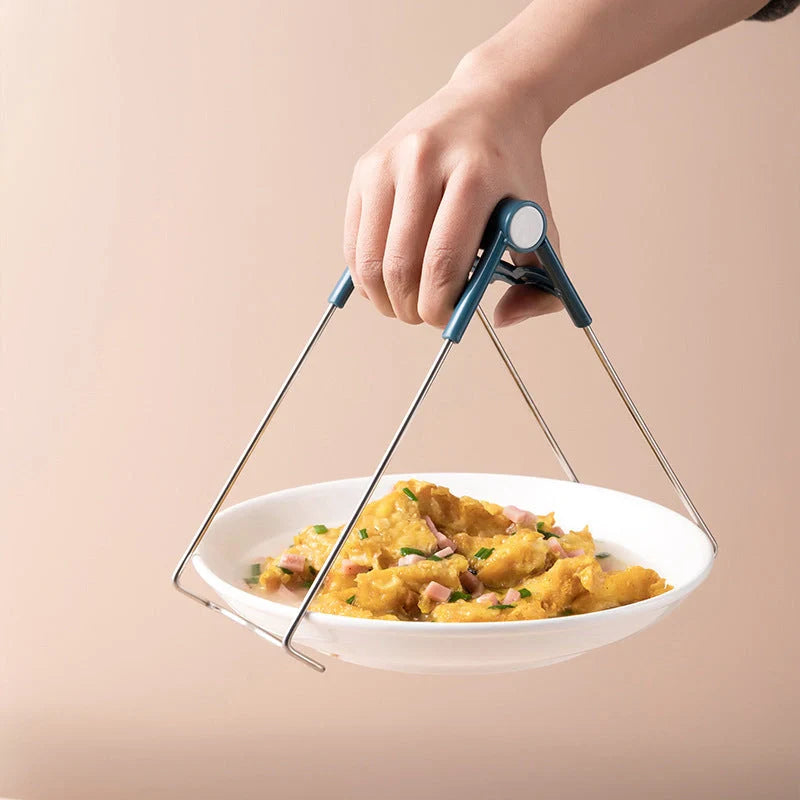 Silicone handle hot dish plate bowl clip tongs with anti-scalding protection