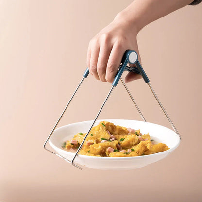 Silicone handle hot dish plate bowl clip tongs with anti-scalding protection