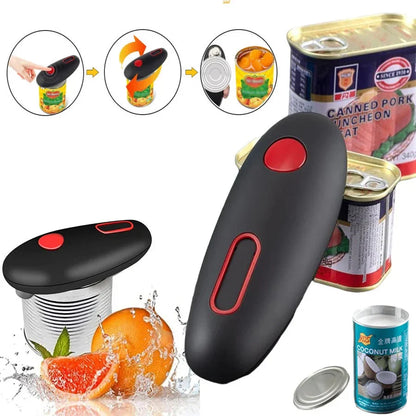 Automatic electric can opener with one-touch operation, versatile jar and bottle opening, and compact, modern design.