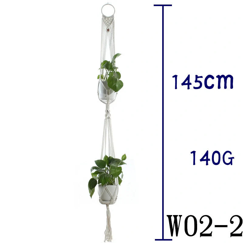 Handmade beige cotton rope indoor plant hanger basket for stylish home decor
