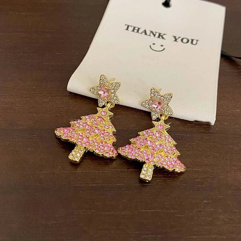Elegant Christmas tree earrings with sparkling zircon for women, perfect for holiday parties.