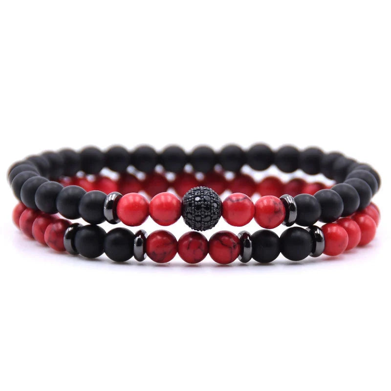 6mm Natural Stone Beaded Bracelet with Micro-inlaid Zircon, elegant handmade jewellery