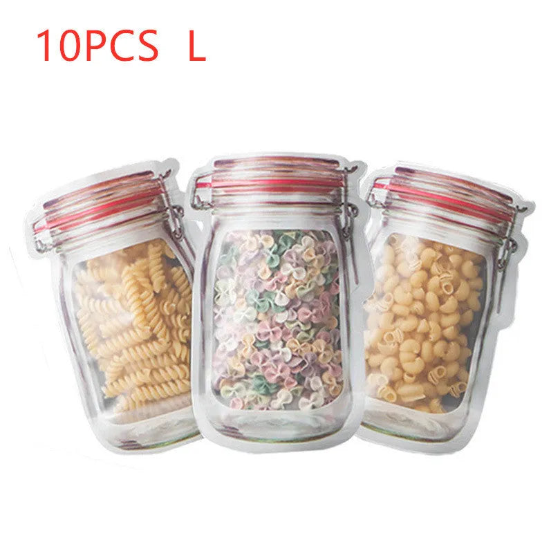 Red reusable self-sealing plastic bag for snacks with zipper closure, shown with biscuits.