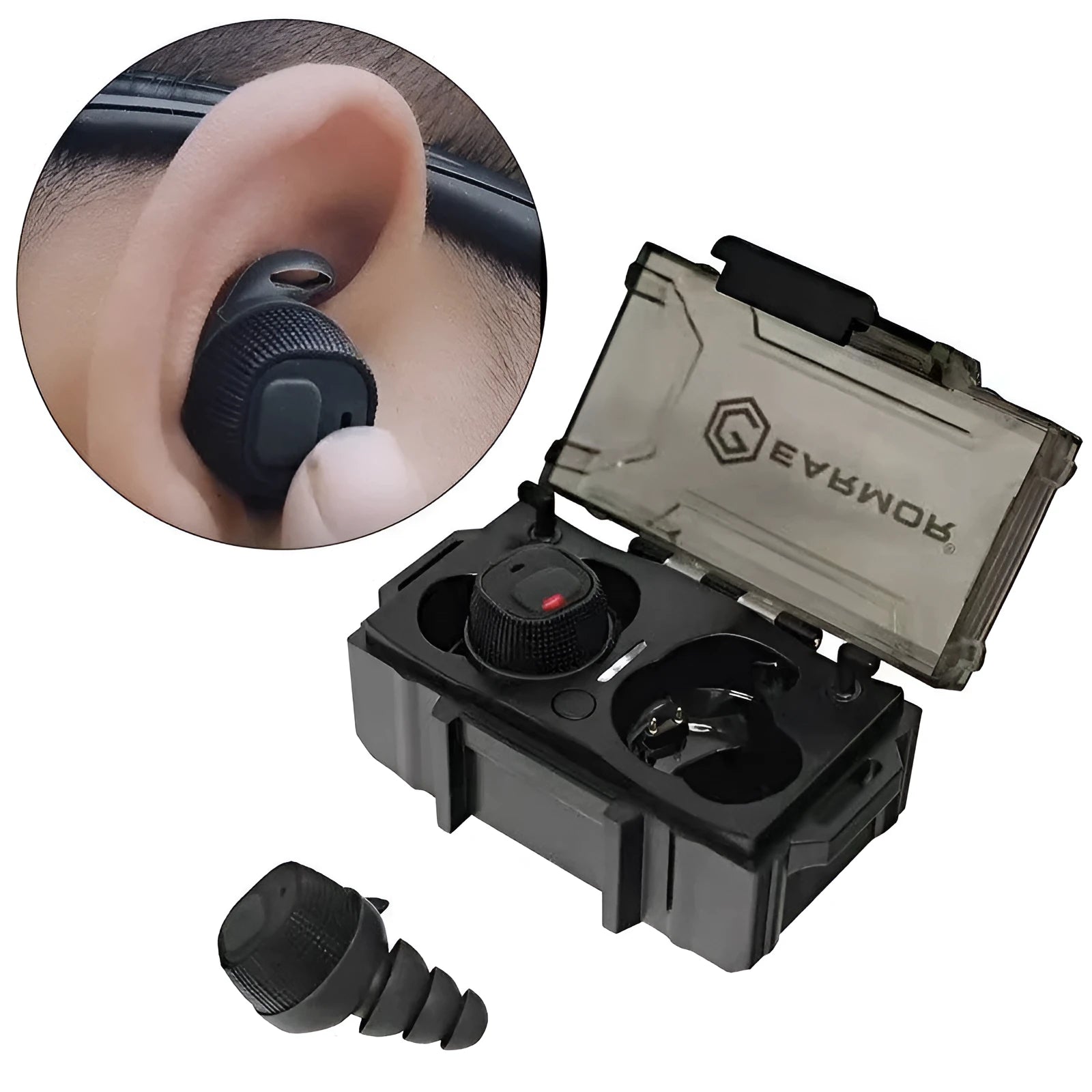 Earmor M20 electronic hearing protection earplugs kit with charging case and multiple ear tip sizes
