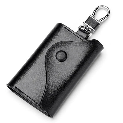 Genuine leather keychain card holder in square vertical design with internal key mapping structure