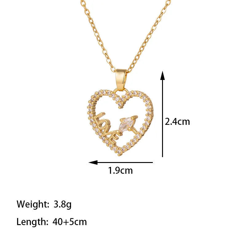 Titanium steel necklace for women with copper pendant, O-ring chain, gold or steel colour, heart or crescent moon design