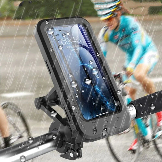 360 Rotatable Waterproof Mobile Phone Holder on bicycle handlebars