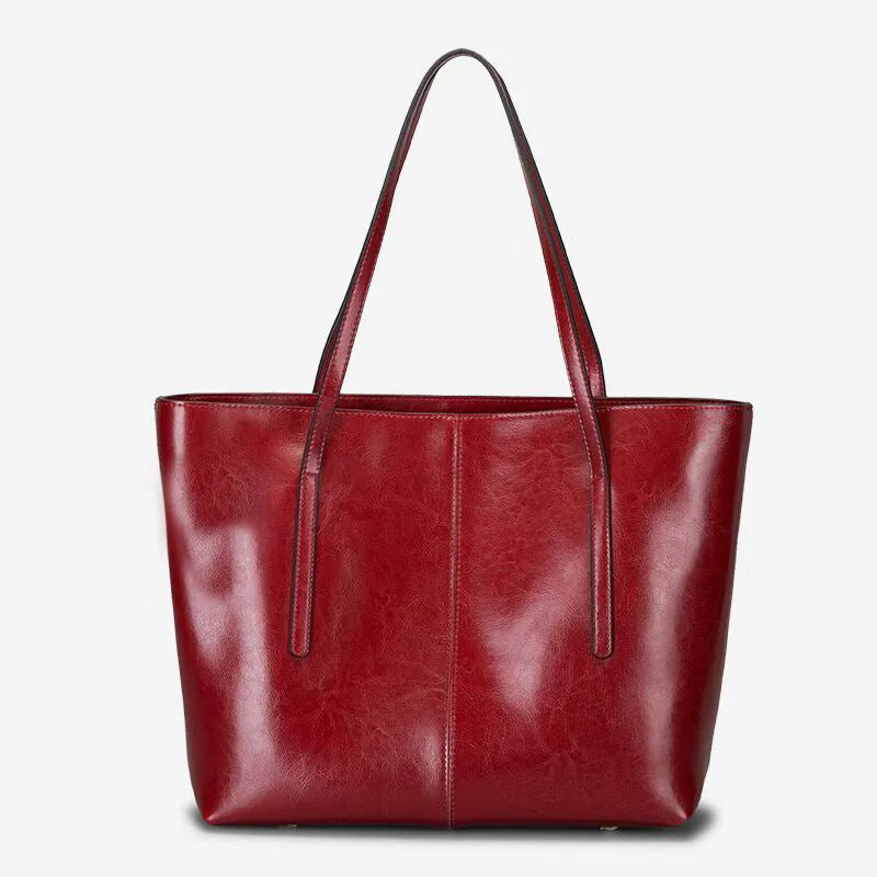 Genuine leather women's shoulder bag in retro style with multiple internal compartments and slit outer pocket