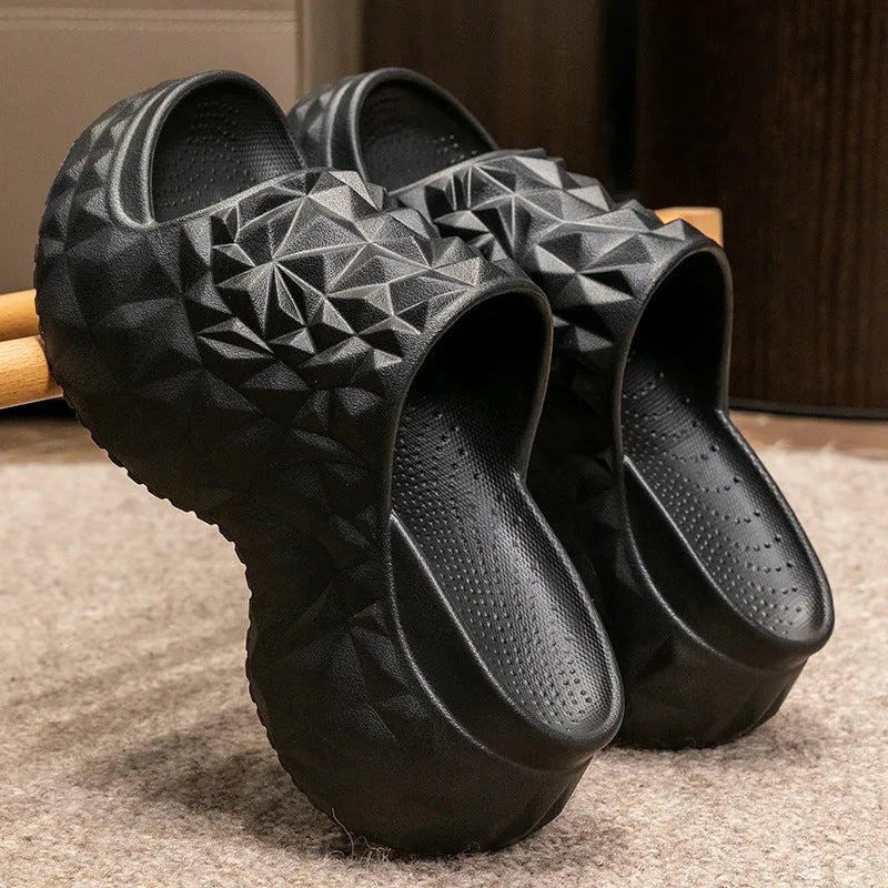 High heel EVA flip flop slippers with thick sole in khaki, black or white colours