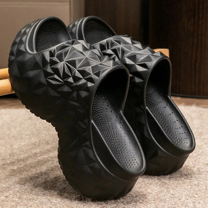 High heel EVA flip flop slippers with thick sole in khaki, black or white colours