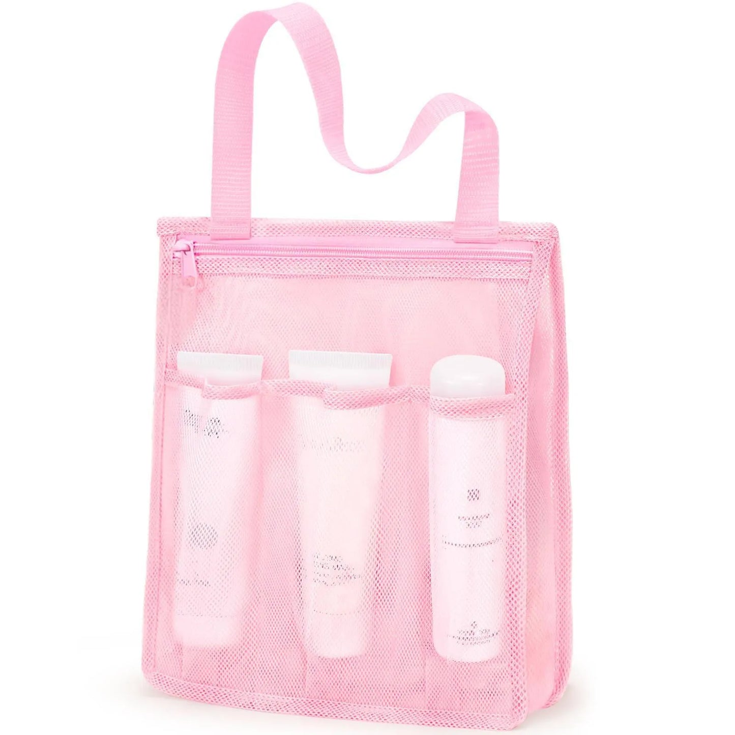 Large black and pink swimming gym bag with dry wet separation and an external mesh pocket.