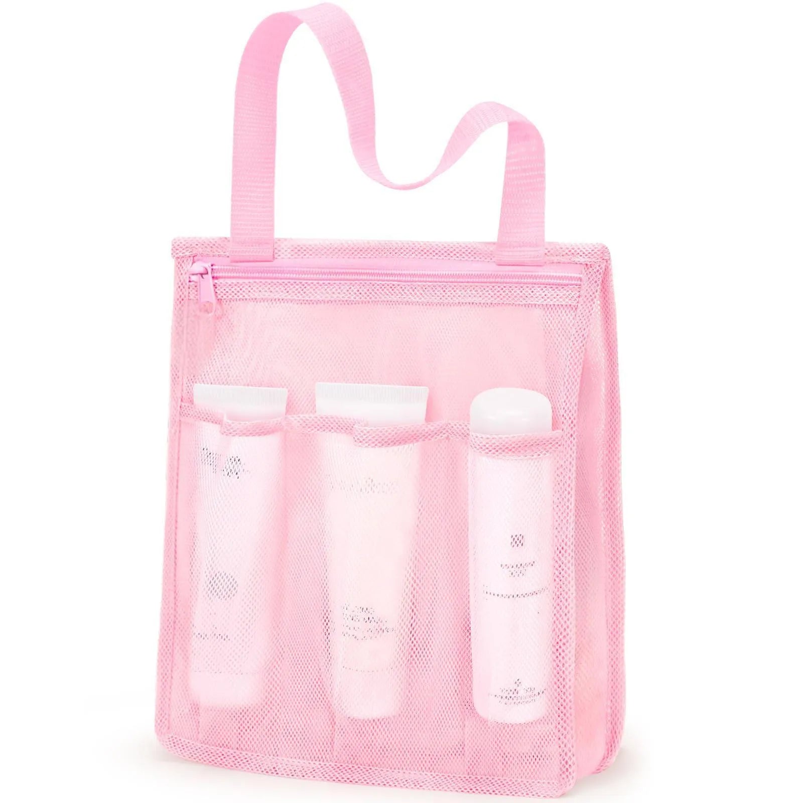 Large black and pink swimming gym bag with dry wet separation and an external mesh pocket.