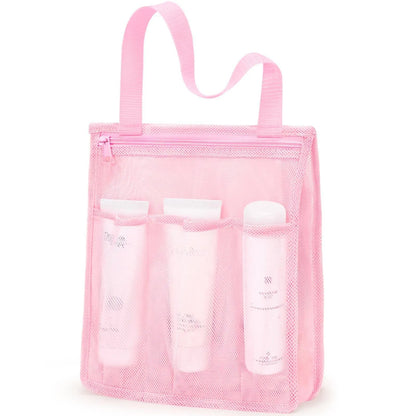 Large black and pink swimming gym bag with dry wet separation and an external mesh pocket.
