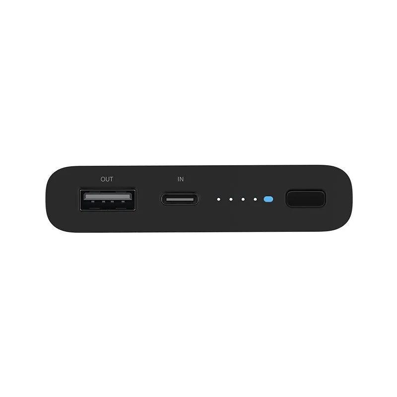 White or black 10000mAh power bank with USB Type-C input and wireless charging output