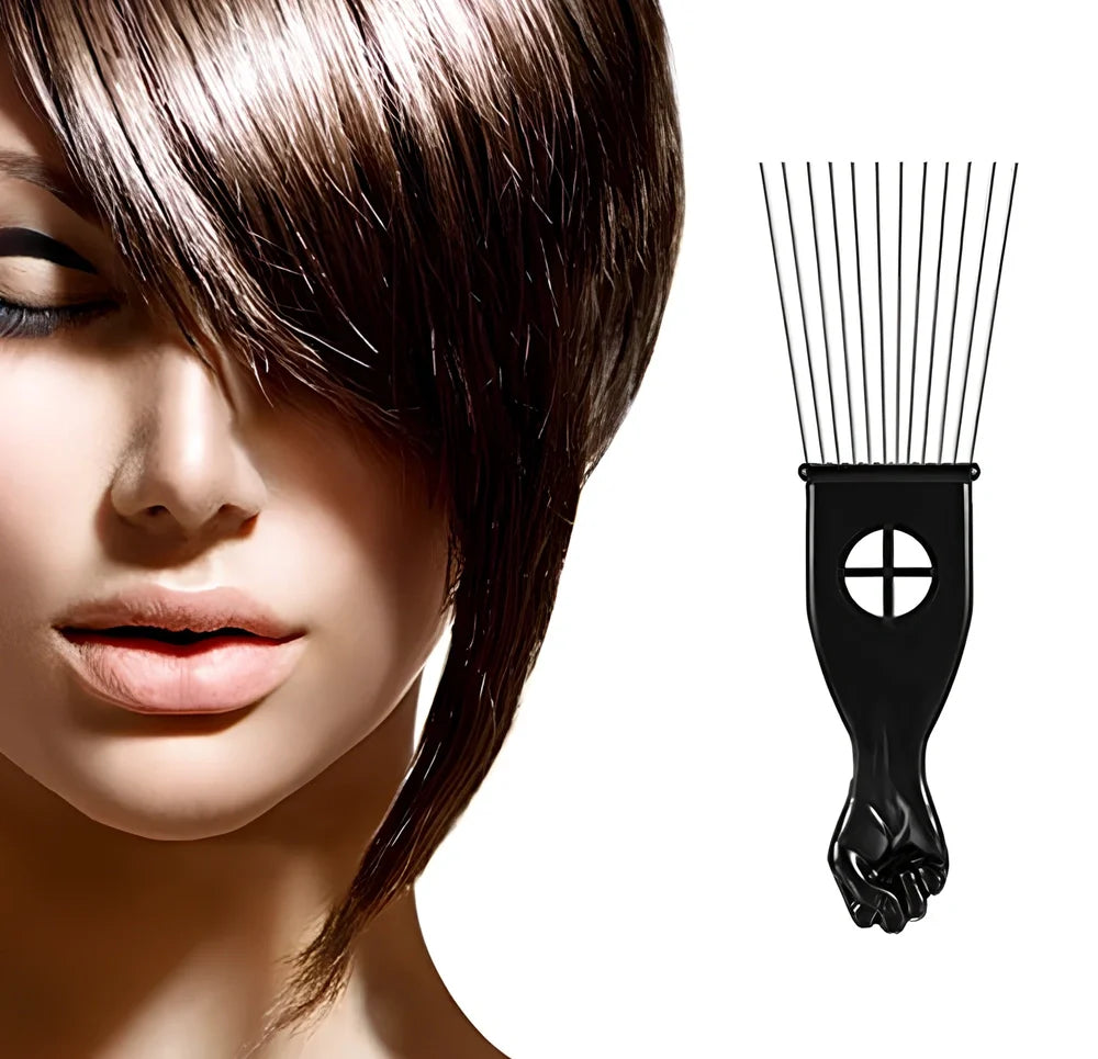 Metal hair comb with steel needle teeth and anti-slip handle for African hair styling