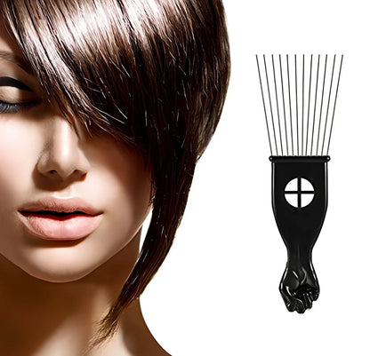 Metal hair comb with steel needle teeth and anti-slip handle for African hair styling