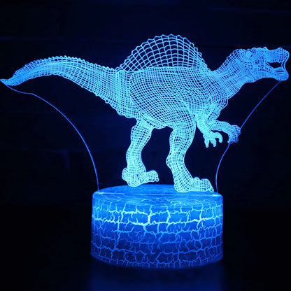 Colourful dinosaur 3D night light with LED effects on acrylic panel and ABS base