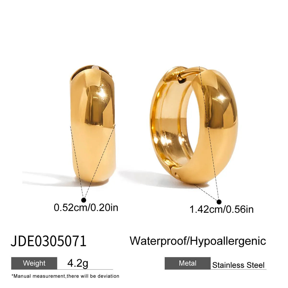 Pair of 18K gold plated stainless steel ear clips with geometric oval ellipse shape for women