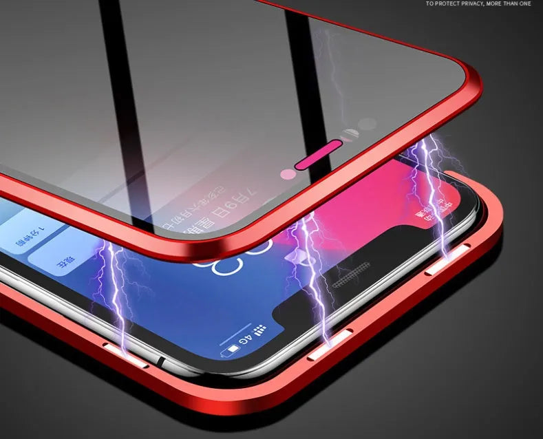 Anti-peeping magnetic clamshell phone case for Samsung Galaxy with double-sided glass protection in solid colour options