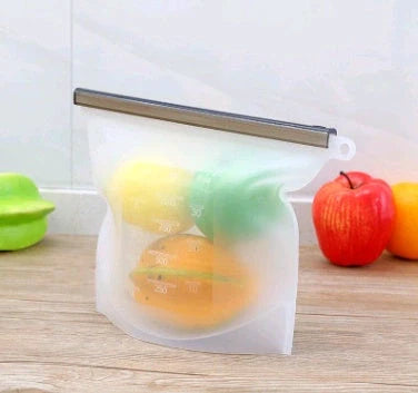 Premium silicone vacuum sealed food storage bags in various colours and sizes