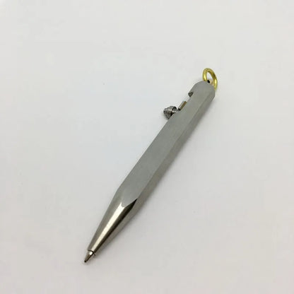 Six-sided stainless steel brass keychain push pen with metal shell and keychain attachment