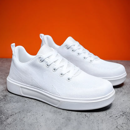 Light white and black unisex casual sports shoes with thick EVA sole and mesh upper, front lace-up.