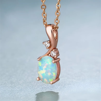 Water drop opal pendant on an adjustable O-shaped alloy necklace in rose gold or white.