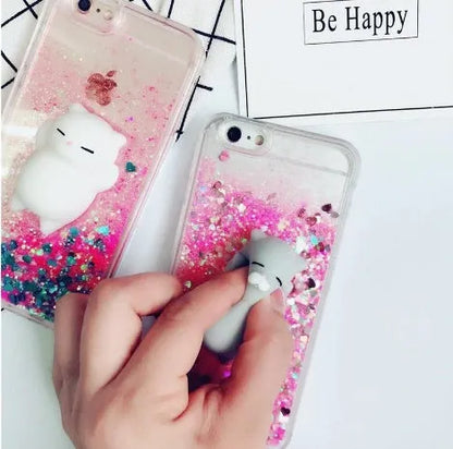 Cat phone case with glitter and bright colours for iPhone, showing precise cutouts for camera and ports