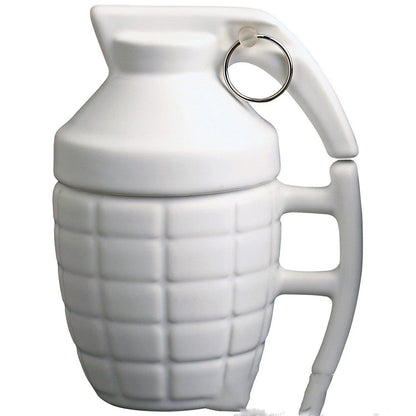 Stylish and durable grenade-shaped ceramic coffee mug with a secure lid, perfect for outdoor adventures and office use.