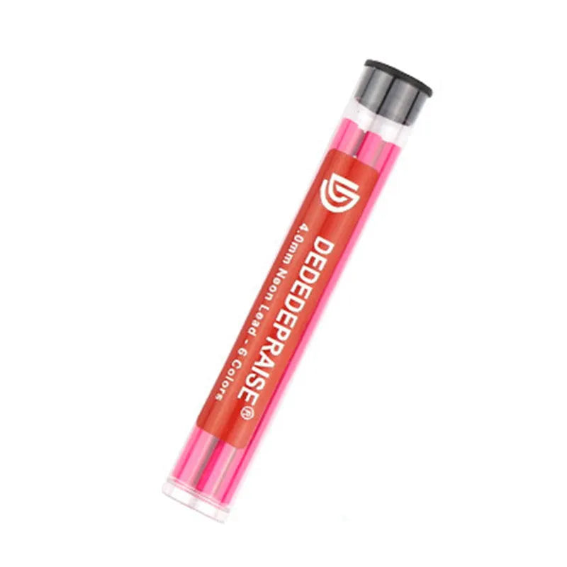 4.0mm mechanical pencil for drawing with colour lead refills in yellow, orange, blue, green, rose red, and orange red