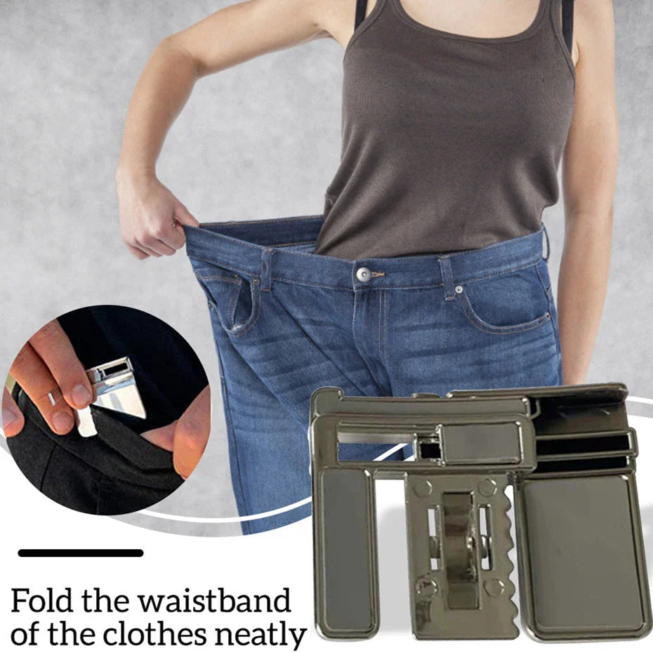 Adjustable pants waist clip with sleek, hidden design for a custom, comfortable fit