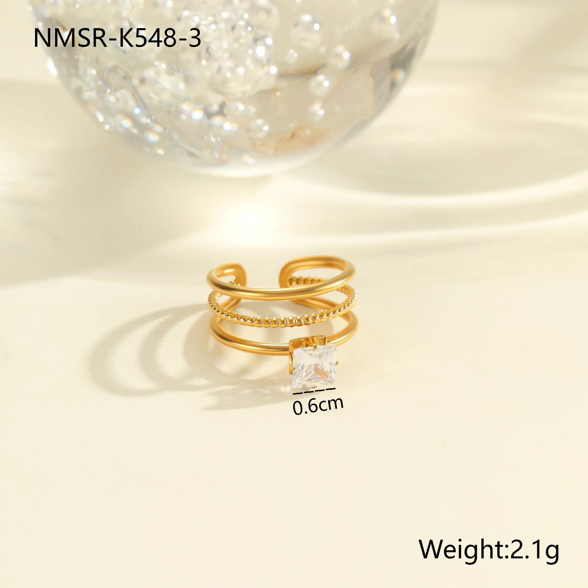 Gold electroplated stainless steel ring with heart shape design and open mouth fitting