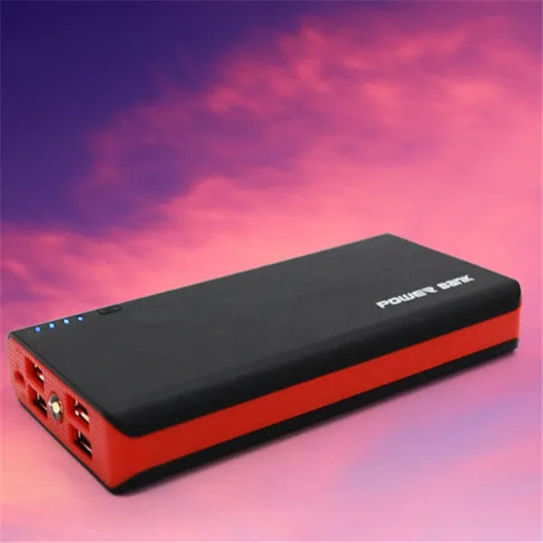 20000mAh power bank in blue measuring 145x68x22mm with USB port for charging mobile devices