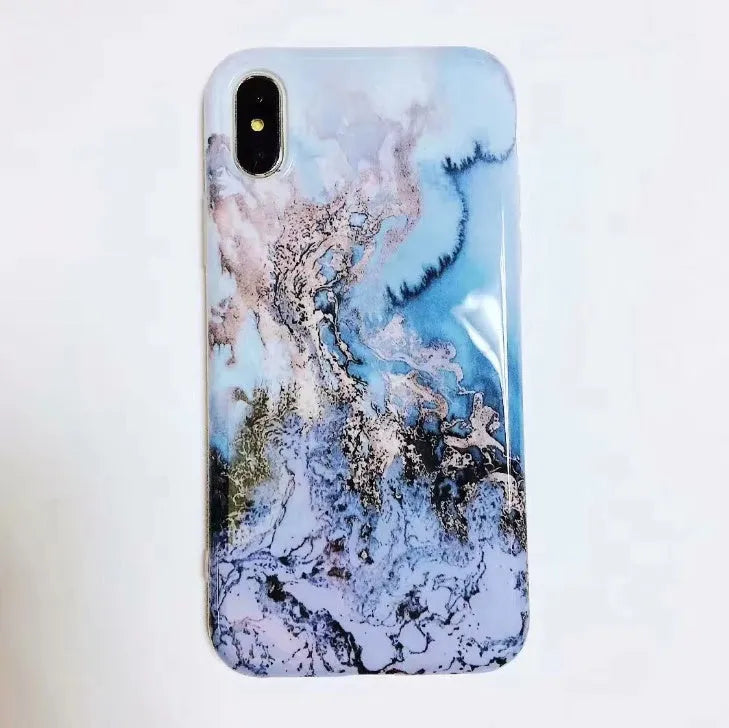 Colourful stone pattern soft back cover phone case for iPhone models on a white background.