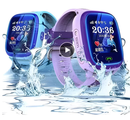 DF25 blue children's waterproof smart watch with touch screen display on silicone wristband