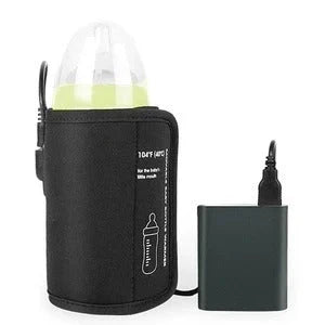 NewbornQueen™ USB Baby Bottle Warmer in black, compatible with car adapters and power banks