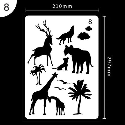 White plastic drawing stencil set with geometric cut-out patterns including hearts and stars