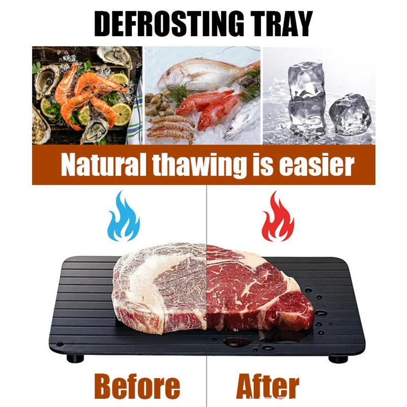 Quick defrost tray with drip tray, silicone and aluminium alloy thawing plate for frozen food