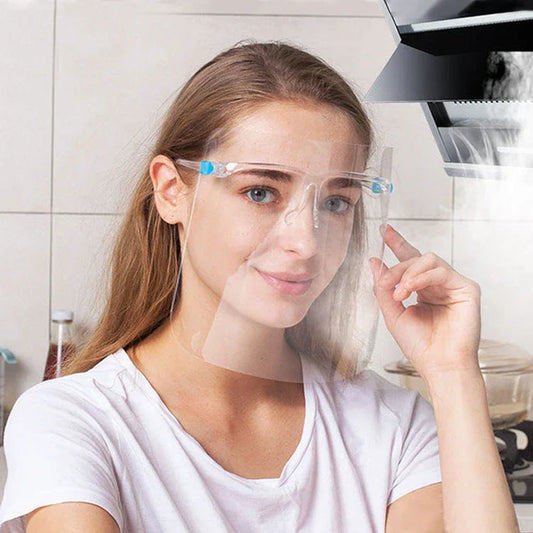 Close-up shot of the anti-fog and splash-resistant face mask in various colours, showcasing its head-mounted design and durable construction.