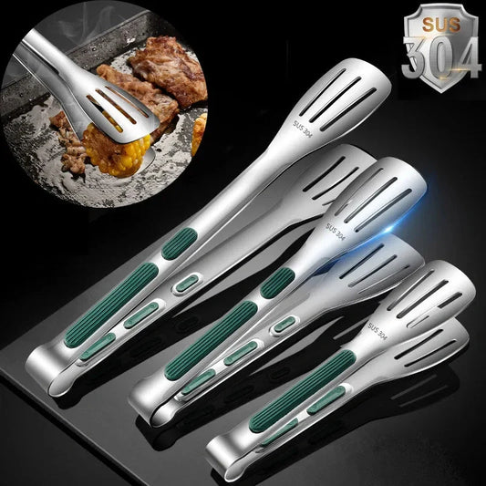 Stainless steel kitchen tongs with silicone handle for cooking and grilling
