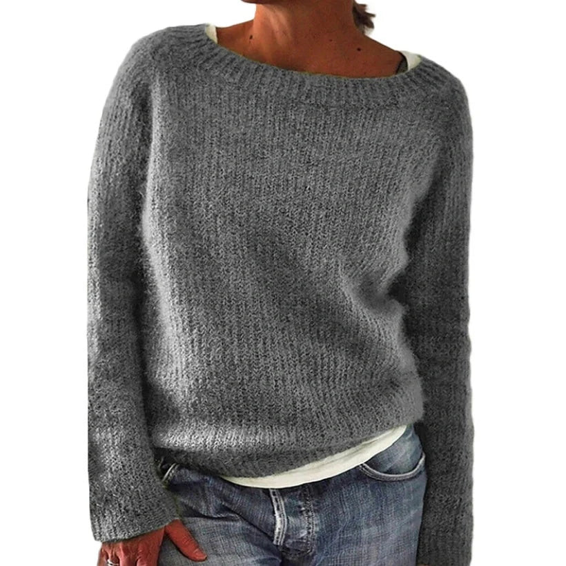 Classic fine wool knit sweater with stitching detail