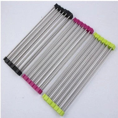 Stainless steel folding kitchen sink rack for efficient dish drying and space saving