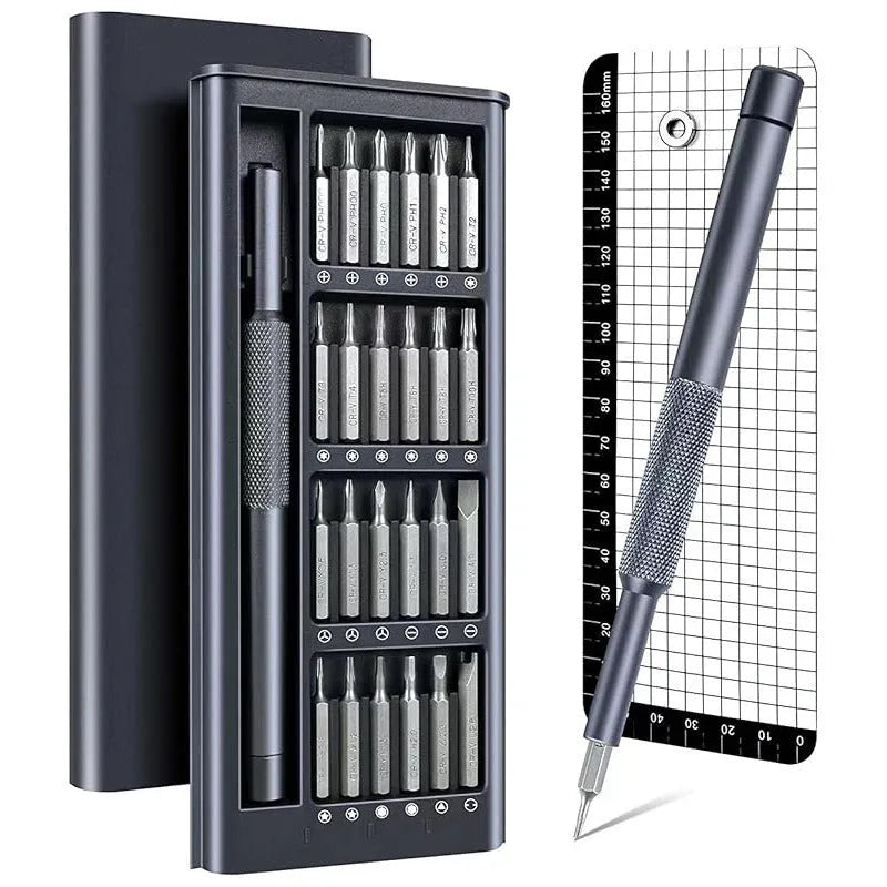 25-in-one screwdriver set with magnetic bits, chrome vanadium steel construction, and 110mm length for household repairs