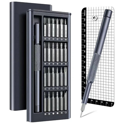 25-in-one screwdriver set with magnetic bits, chrome vanadium steel construction, and 110mm length for household repairs