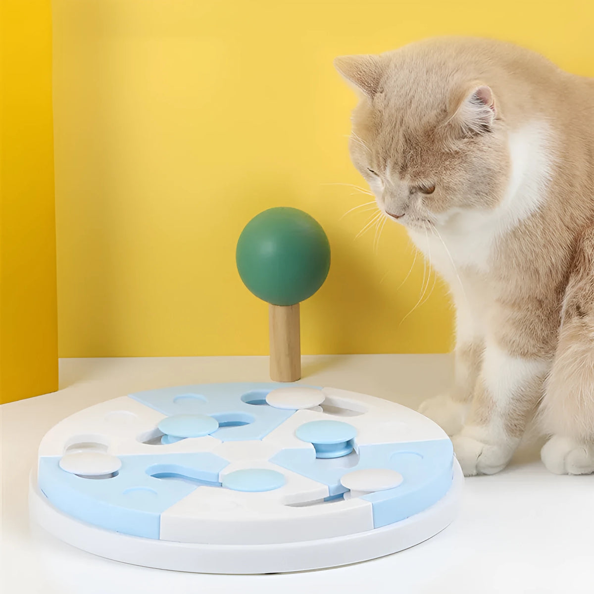 Blue and white jigsaw puzzle dog feeder tray made from PP with separate food compartments