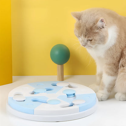 Blue and white jigsaw puzzle dog feeder tray made from PP with separate food compartments